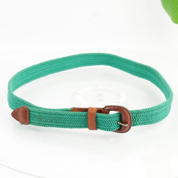 Talbots Womens Belt Size XL Extra Large Kelly Green Woven Elastic Leather Tip - Picture 2 of 13